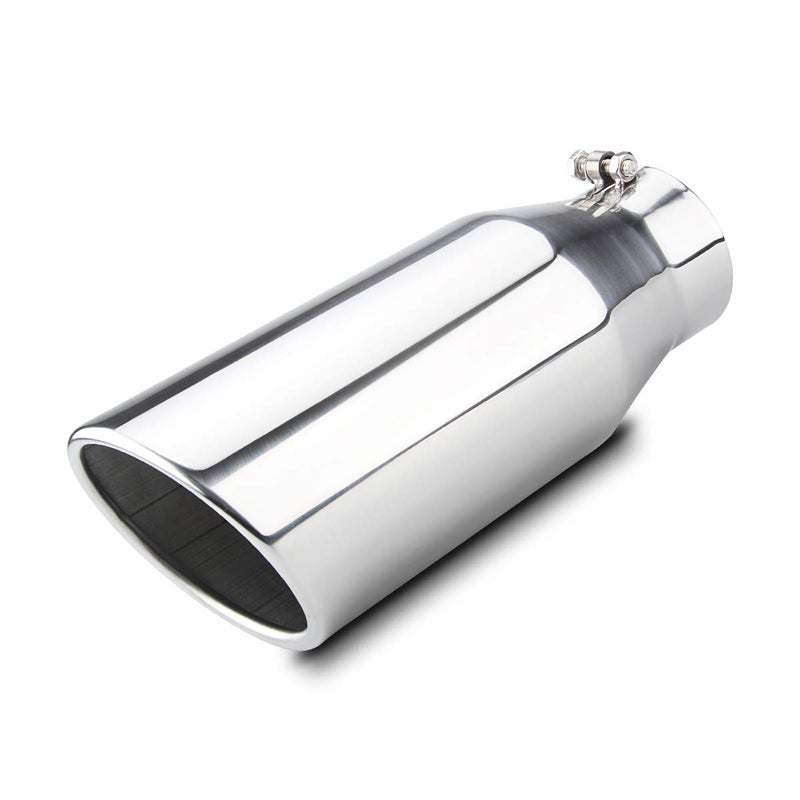 LCGP Bolt On Diesel Exhaust Tip 4", 6" outlet 15" Long Truck Tip, Rolled Angle Cut, Polished - Image 1
